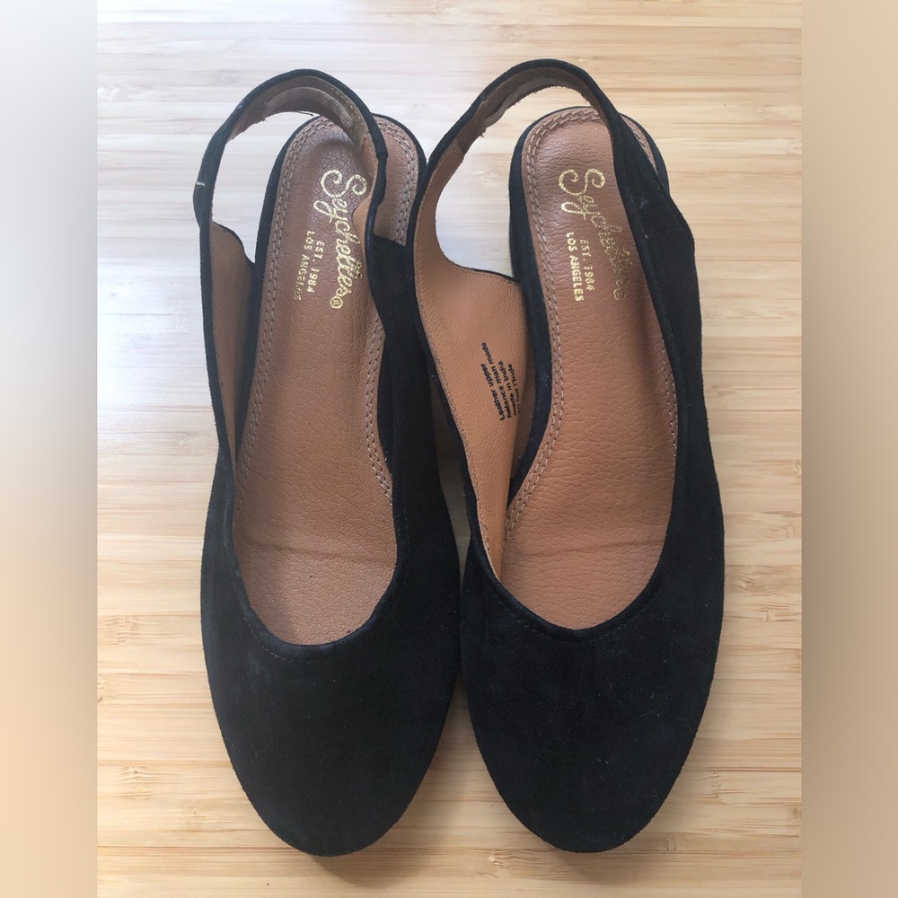 Black Suede Seychelles Slingbacks
